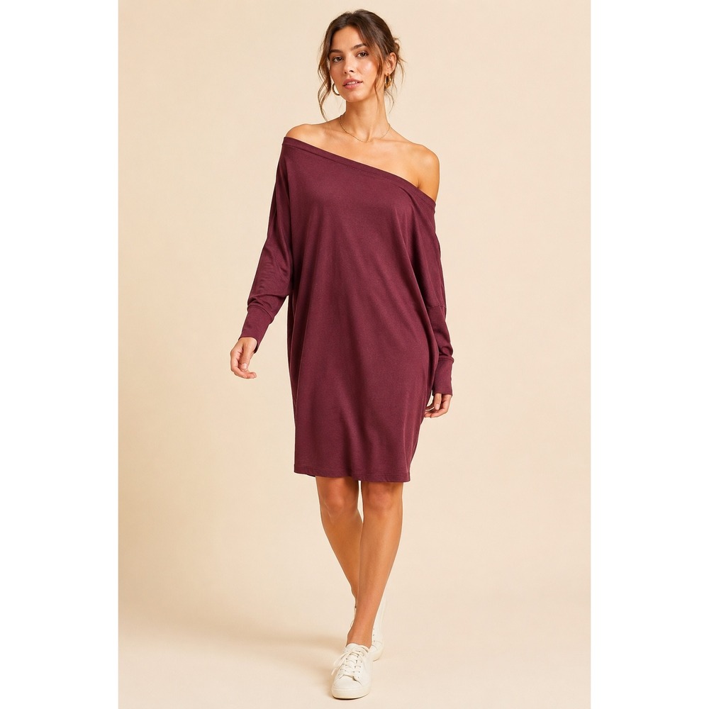 Free People Beach Womens XS Burgundy Off Shoulder Cotton Mini Dress